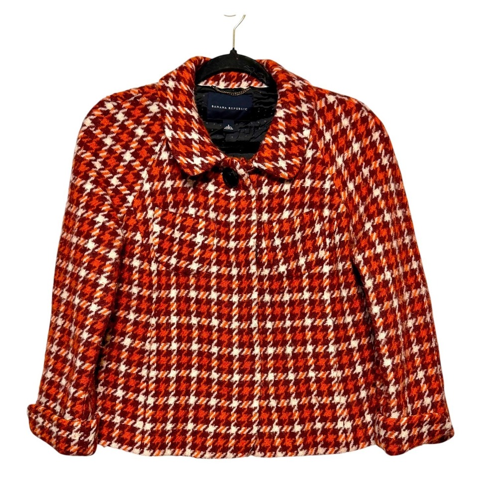 Banana Republic Old Money Wool Houndstooth Jacket Womens Size S Academic Chic